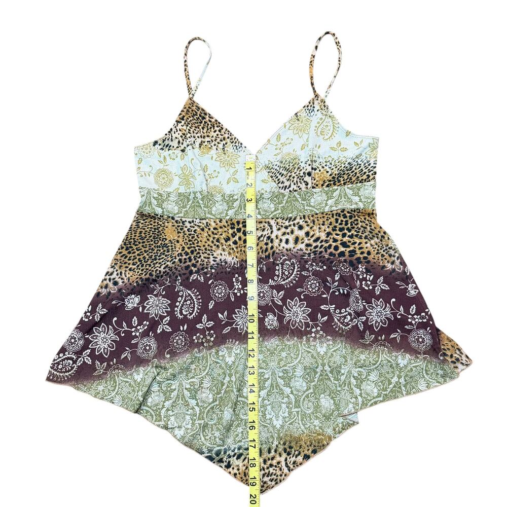 Vintage Y2K Fairycore Baby Doll Cami Top Green Brown Paisley Size Large - Picture 5 of 8